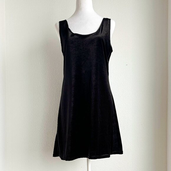 VINTAGE BLACK VELVET‎ MINI DRESS - Picture 1 of 4